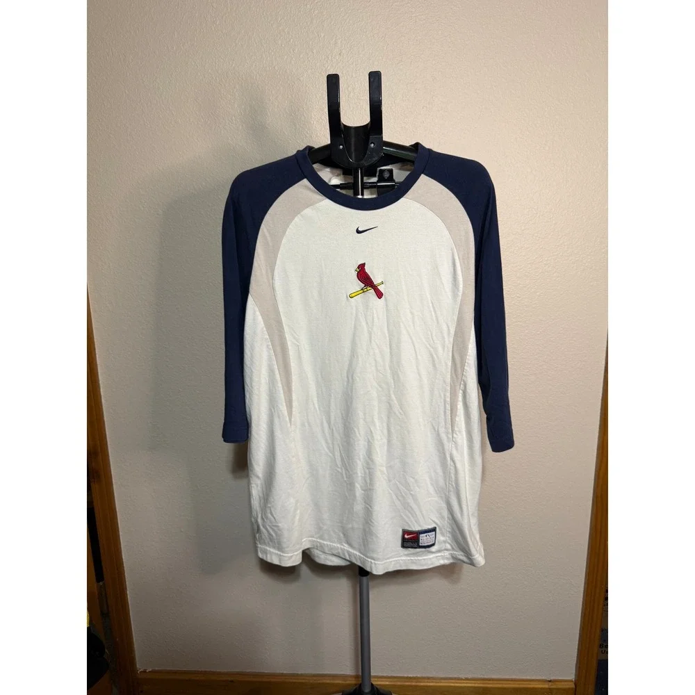 Nike St Louis Cardinals MLB Baseball Shirt Mens Large White Navy‎ Dri-FIT Raglan